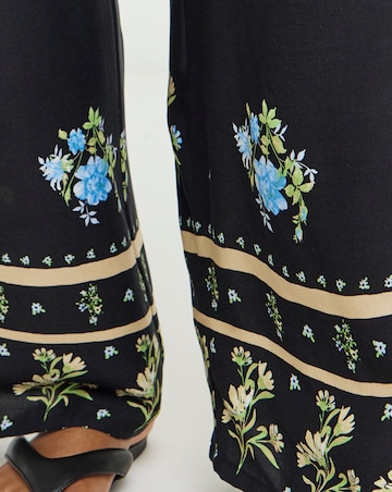 Simply Be Black Floral Border Print Wide Leg Trousers
