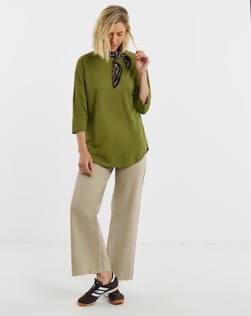Green Longline Curved Hem 3/4 Sleeve
