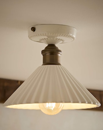 ValueLights Burford Ceramic Ribbed Semi Flush Ceiling Light