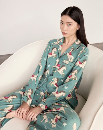 Chelsea Peers Cotton Classic Button Up Pyjama Set Carousel Horse Print