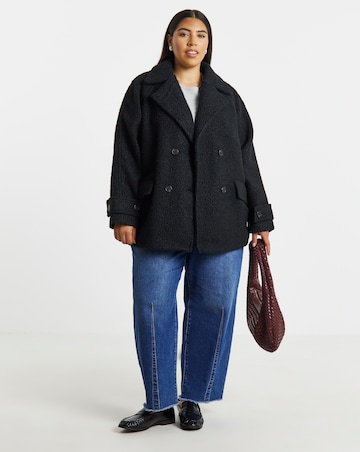 Simply Be Black Boucle Teddy Peacoat