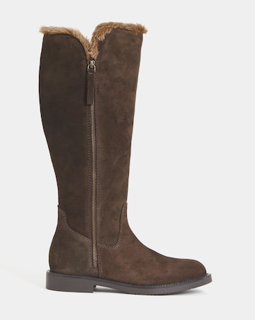 Chloe Suede Faux Fur Knee High Boots - Extra Wide Fit (EEE) & Super Curvy Calf