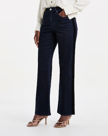 Indigo Slim Wide Leg Velvet Side Stripe Jeans