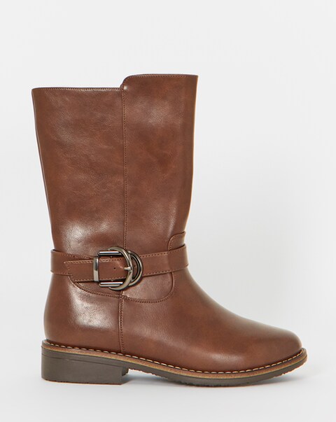 Cushion Walk Double Buckle Calf Height Boots - Extra Wide Fit (EEE)