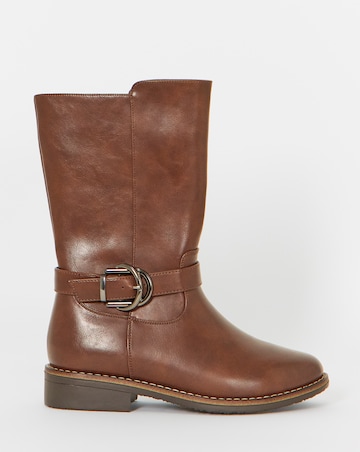 Cushion Walk Double Buckle Calf Height Boots - Wide Fit (E)