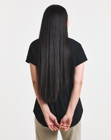 Black V Neck Short Sleeve Longline Curved Hem Top