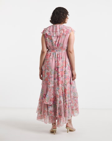Boutique Floral Print Frill Hem Dobby Georgette Maxi Dress