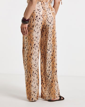 Animal Print Linen Mix Wide Leg Trouser
