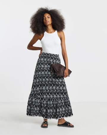 Lovedrobe Broderie Elasticated Back Waist Tiered Midaxi Skirt