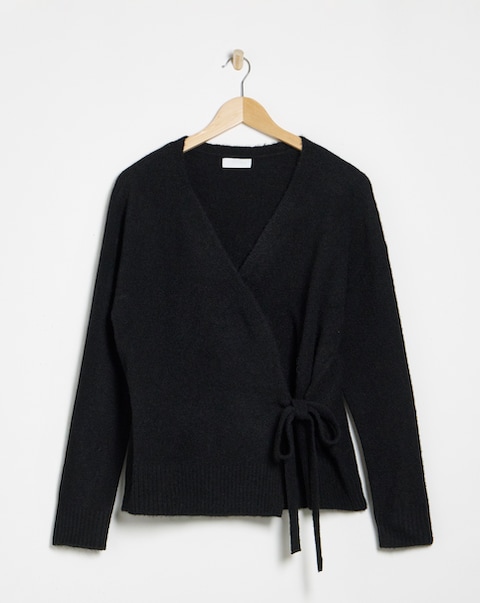 Brushed Yarn Black Ballet Wrap Cardigan