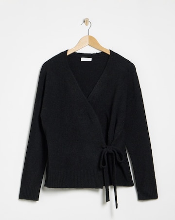 Brushed Yarn Black Ballet Wrap Cardigan