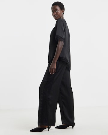 Satin Wide Leg Lace Trim Trouser Co Ord