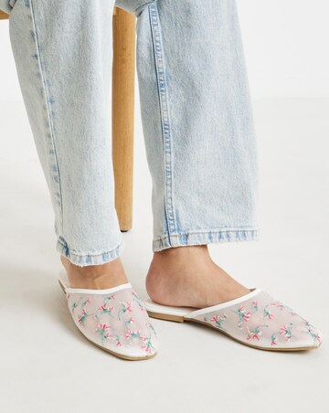 Cherish Embroidered Detail Mules - Wide Fit (E)