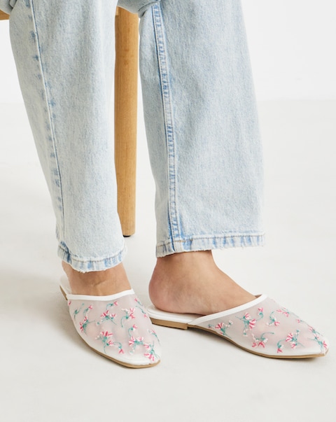 Cherish Embroidered Detail Mules - Wide Fit (E)