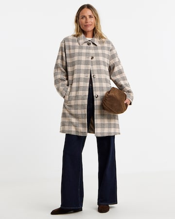 Check Collared Button Front Lined Coat