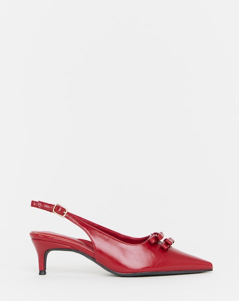 Heavenly Soles Elm Kitten Heel Slingback Shoes With Bow - Extra Wide Fit (EEE)