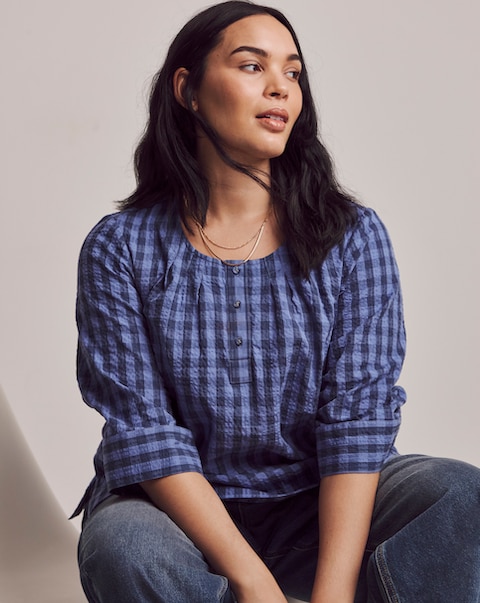 Julipa Cotton Seersucker Half Button Blouse