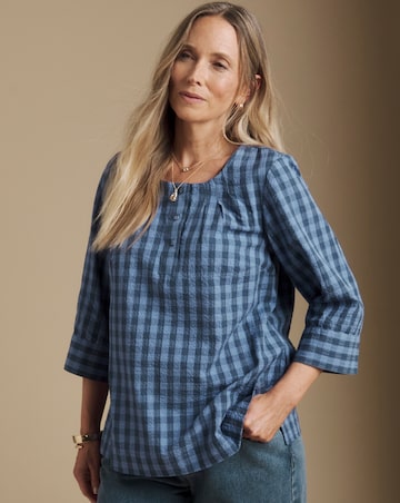 Julipa Seersucker Half Button Blouse