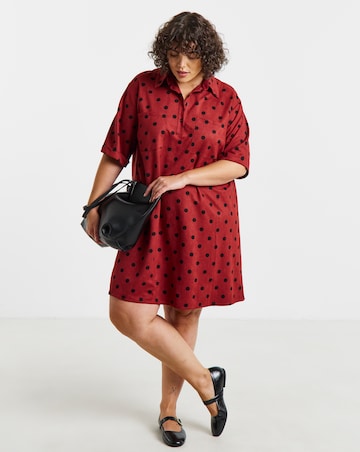 Simply Be Red Spot Print Suedette Shift Shirt Dress