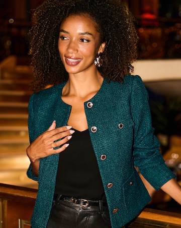 Sosandar Collarless Boucle Jacket