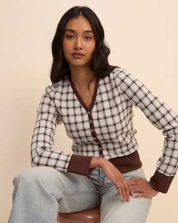 NOBODYS CHILD V-NECK CHECK JACQUARD CARDI