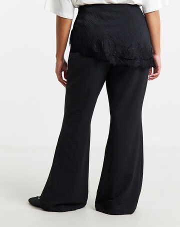 Simply Be Black Asymmetric Lace Trim Skirt Overlay Flared Trousers