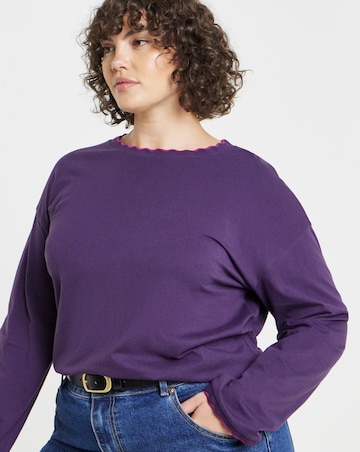 Simply Be Dark Purple Long Sleeve Scallop Edge Top
