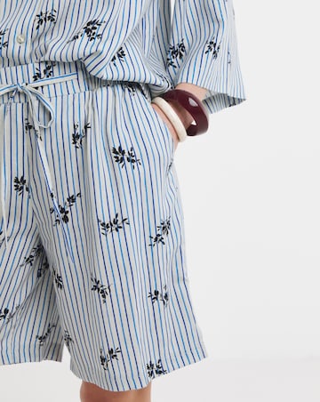 Stripe Print Tie Waist Linen Mix Shorts Co-ord