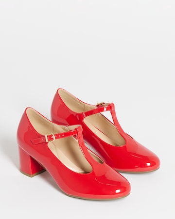 Cherry T Bar Block Heel Shoes - Wide Fit (E)