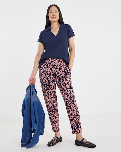 Chocolate Leopard Tie Waist Jersey Tapered Trouser
