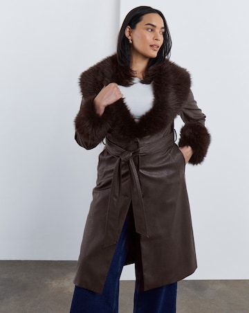 Simply Be Chocolate Faux Leather Trench Coat