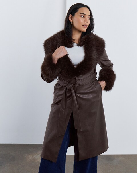 Simply Be Chocolate Faux Leather Trench Coat