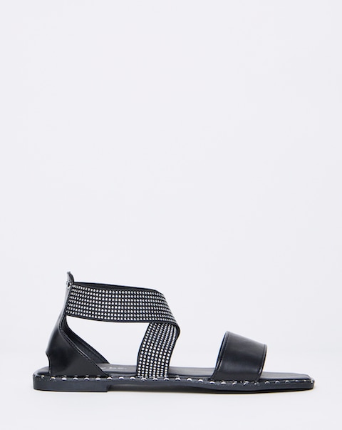 Jade Stretch Cross Flat Sandals - Wide Fit (E)