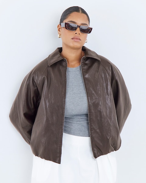 Chocolate Bubble Hem Faux Leather Jacket