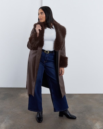 Simply Be Chocolate Faux Leather Trench Coat
