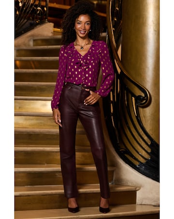 Sosandar Ruffle Front Chiffon Foil Blouse