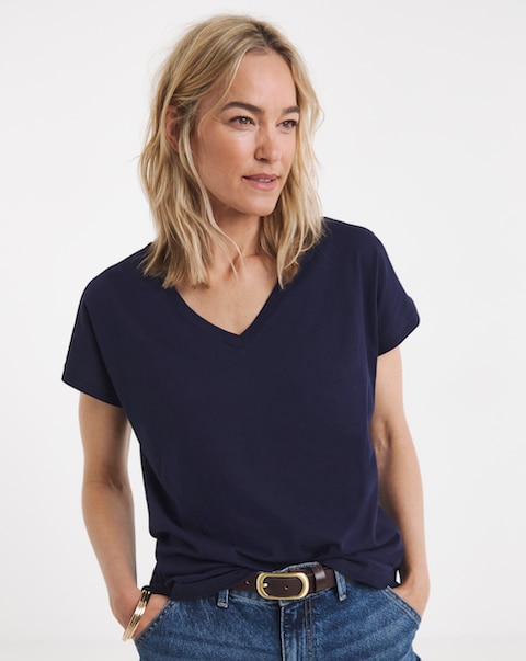 Pure Cotton Navy V-Neck  Short Sleeve T-Shirt