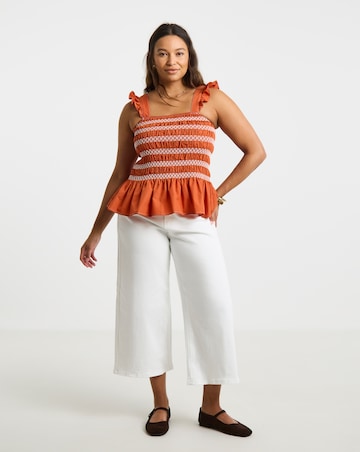 Rust Shirred Flutter Sleeve Poplin Shirred Top