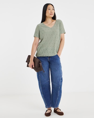 Sage Green Broderie Short Sleeve Bubble Hem Top