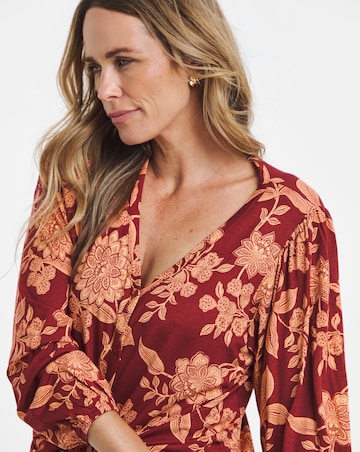 Burgundy Floral Button Fron Long Sleeve Top