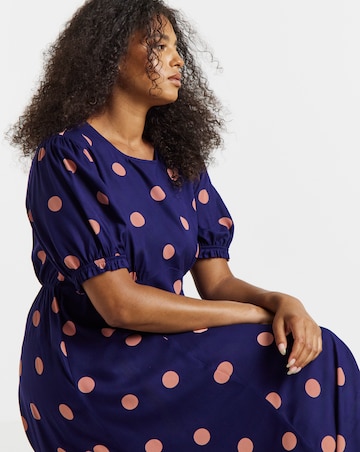 Simply Be Green And Pink Spot Printed Short Sleeve Viscose Midi Dress