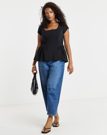 Simply Be Black Peplum Seam Detail Stretch Top