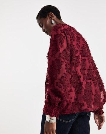 Burgundy Textured Fabric Raglan Blouse
