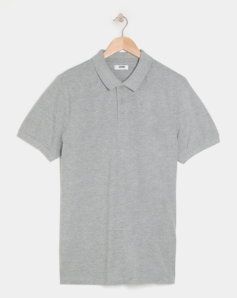 Grey Marl Pique Polo Reg