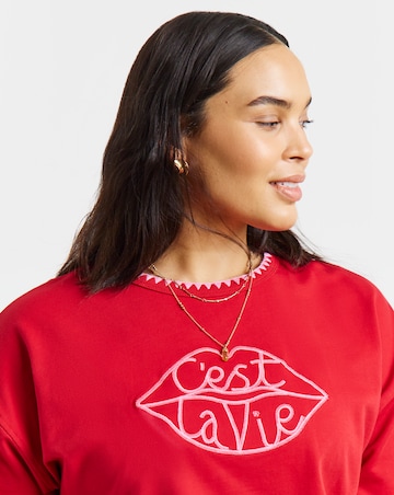 Simply Be Red C'est La Vie Slogan Sweatshirt