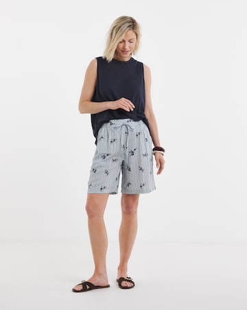 Stripe Print Tie Waist Linen Mix Shorts Co-ord