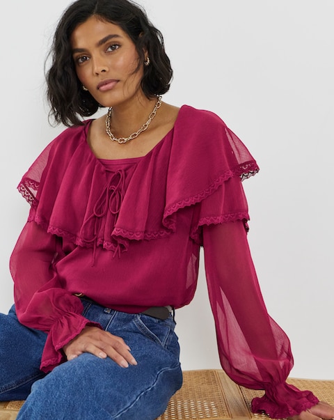New In - Simply Be Mulberry Frill Collar Blouse