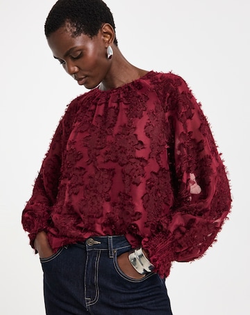 Burgundy Textured Fabric Raglan Blouse