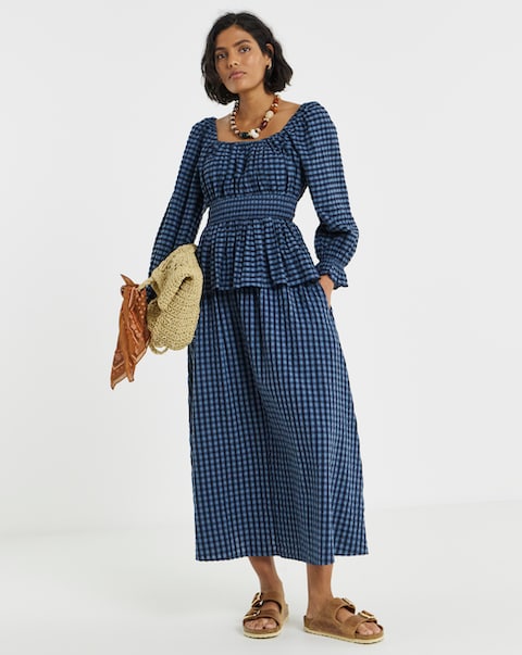 Simply Be Blue Gingham Midaxi Skirt Co-ord