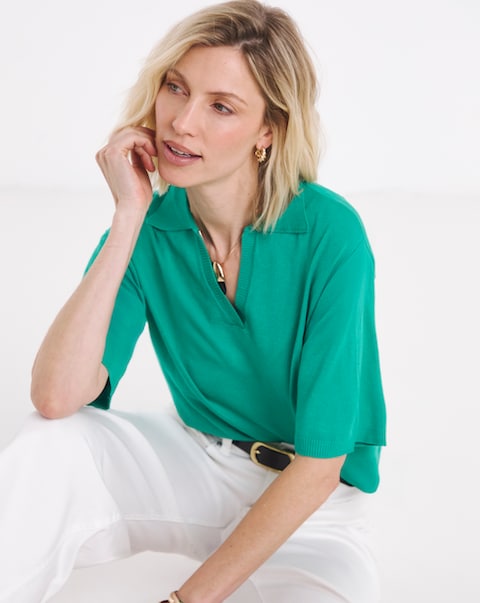 Fine Knit Polo Neck Jumper
